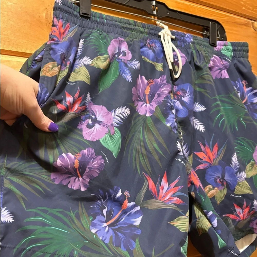 Boss Navy Floral Swim Trunks with Purple & Pink Accents size XL NWT